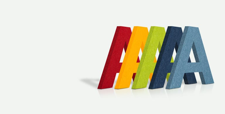 Filz-Buchstaben zum konfigurieren aus 8 tollen Schriftarten und 15 angesagten Farben, die zu jedem Interieur passen. Roter, gelber, grüner und blauer Filz.