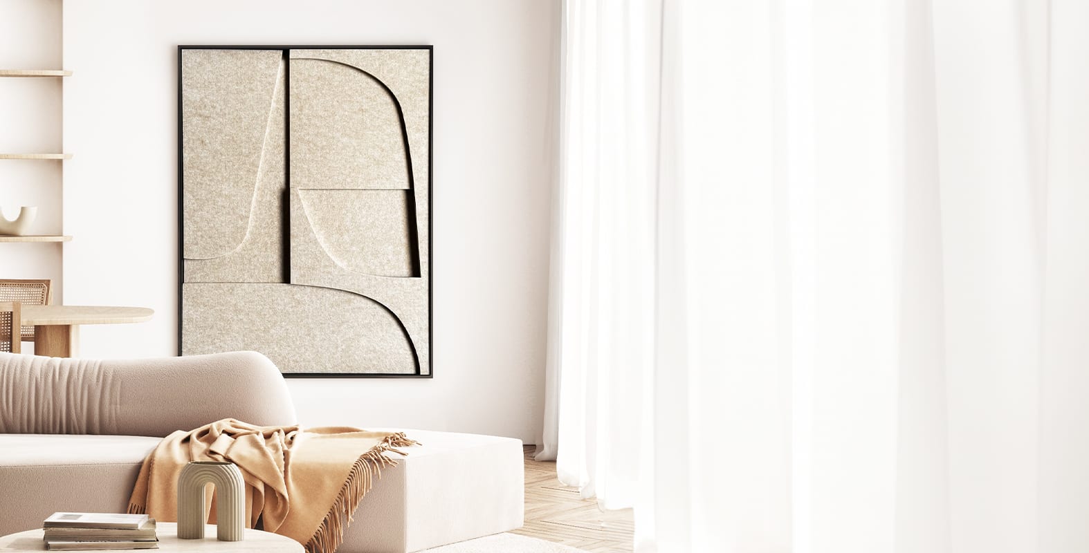 Filzkunst. Eindrucksvolle Kunst aus recycelten Plastikflaschen. Schalldämmend und akustisch absorbierend!
